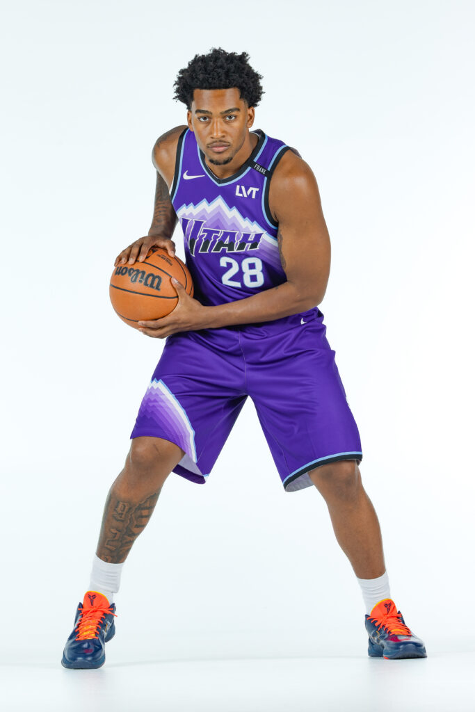 Brice Sensabaugh action portrait during Utah Jazz NBA Media Day 