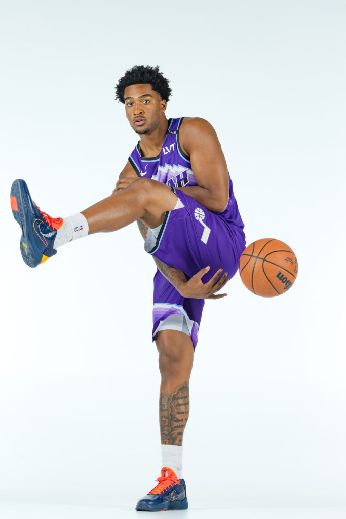 Brice Sensabaugh action portrait during Utah Jazz NBA Media Day 