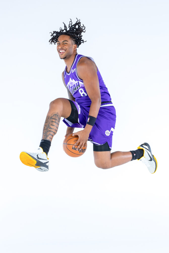 Brice Sensabaugh action portrait during Utah Jazz NBA Media Day 