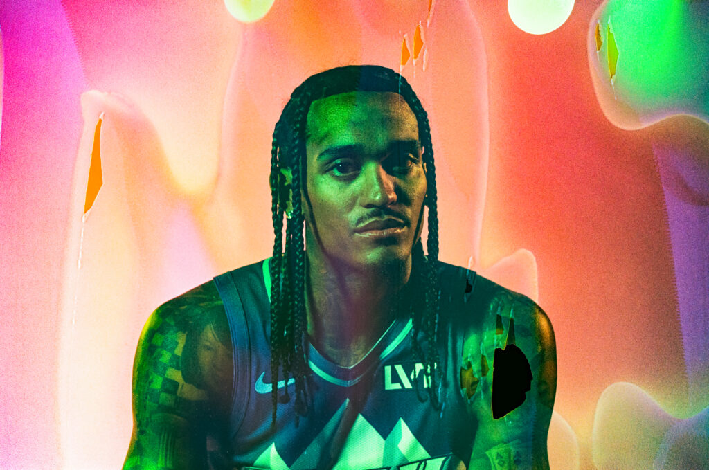 Experimental film-soup portrait of Jordan Clarkson of the Utah Jazz photographed by Melissa Majchrzak.