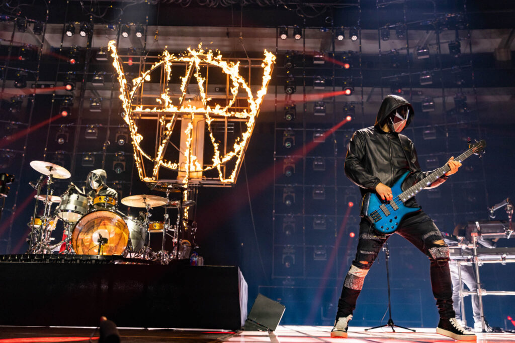 Evanescence performing live in concert during a rock music stage performance