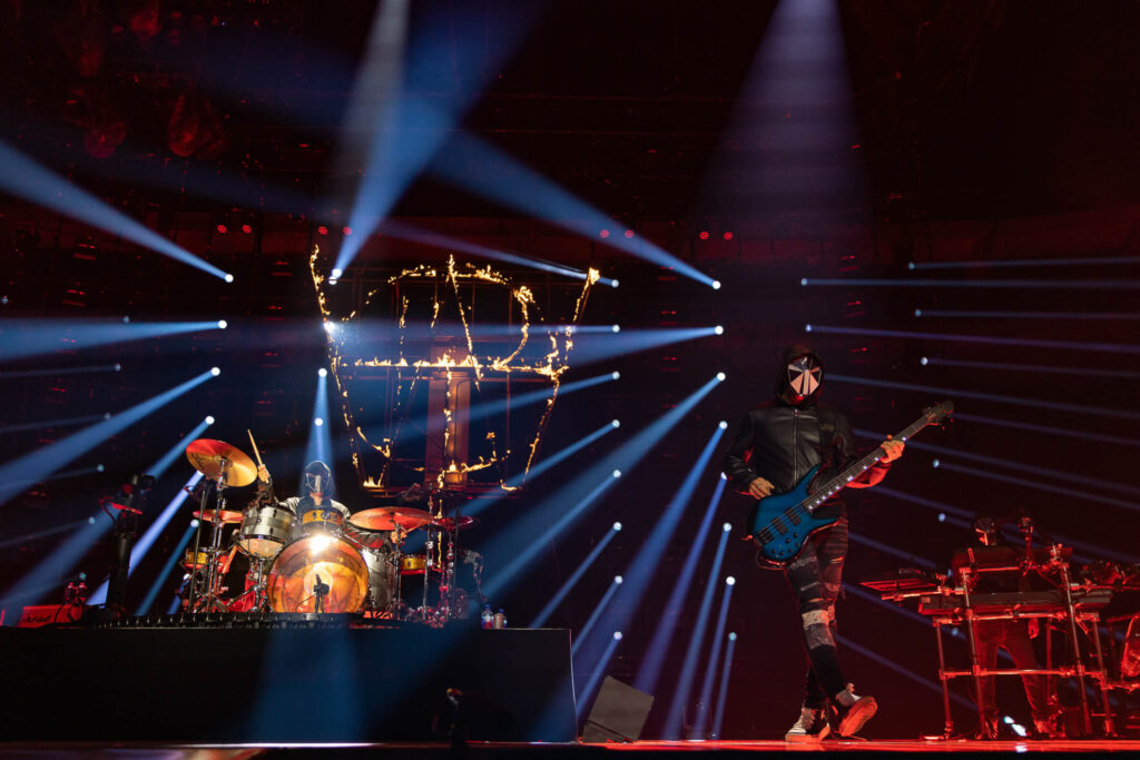 Evanescence performing live in concert during a rock music stage performance