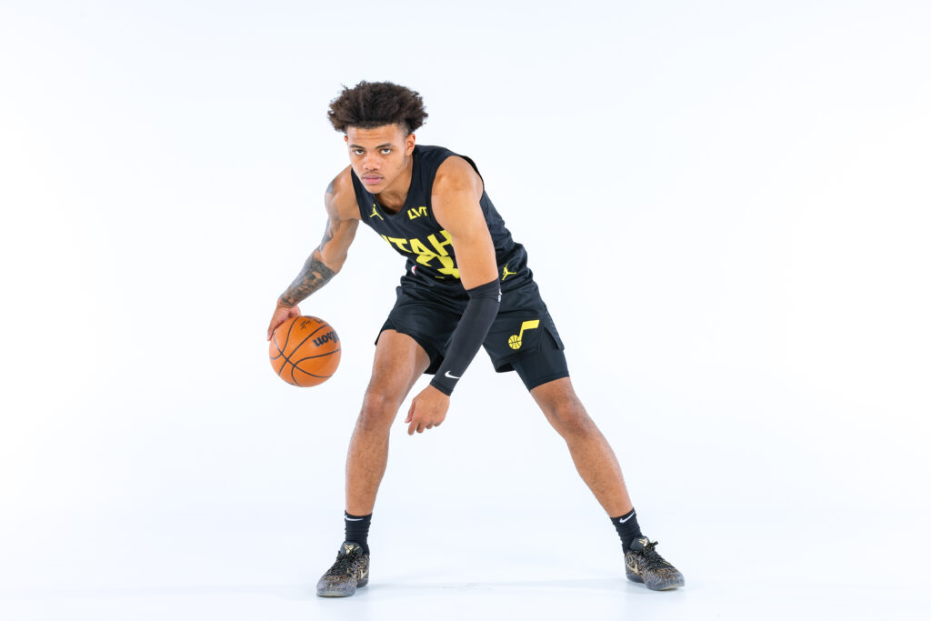 Keyonte George action portrait during Utah Jazz NBA Media Day 
