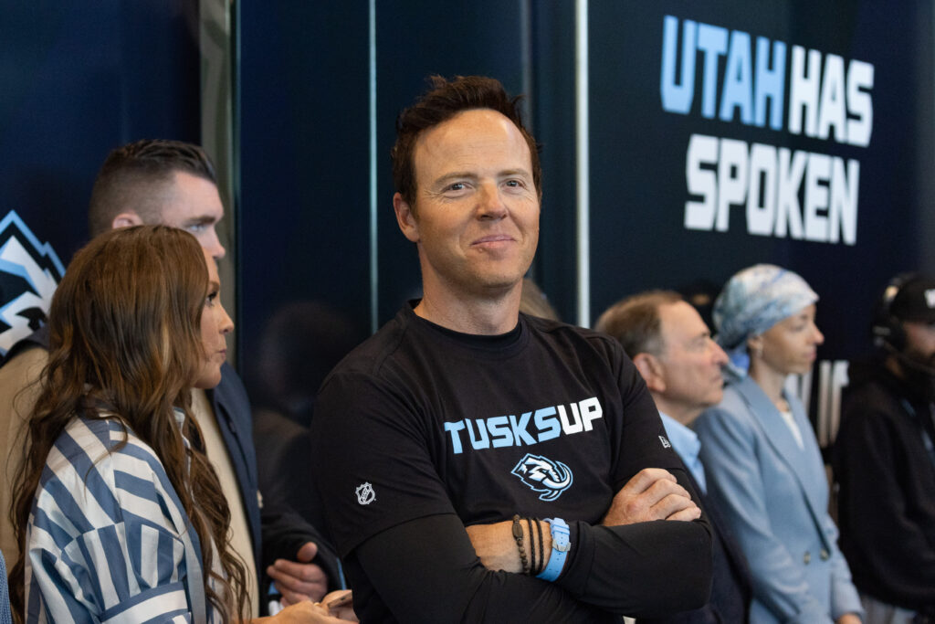 Chairman of Smith Entertainment Group Ryan Smith and Co-Founder Ashley Smith announce the Utah Mammoth as the new name and branding identity of Utahs NHL Franchise, Wednesday, May 7, 2025, in Salt Lake City. 